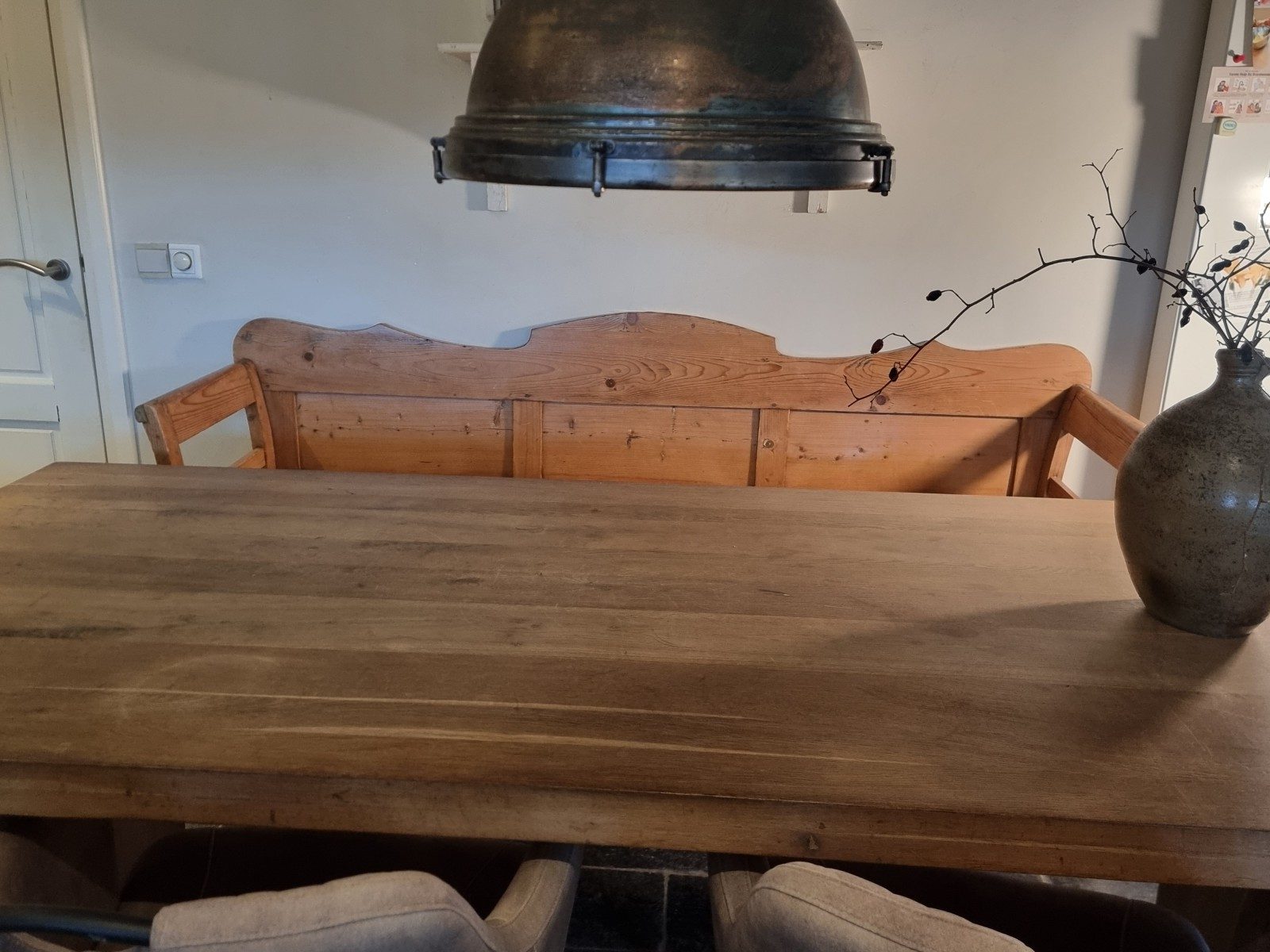 antieke landelijke grenen bank - Afbeelding 6
