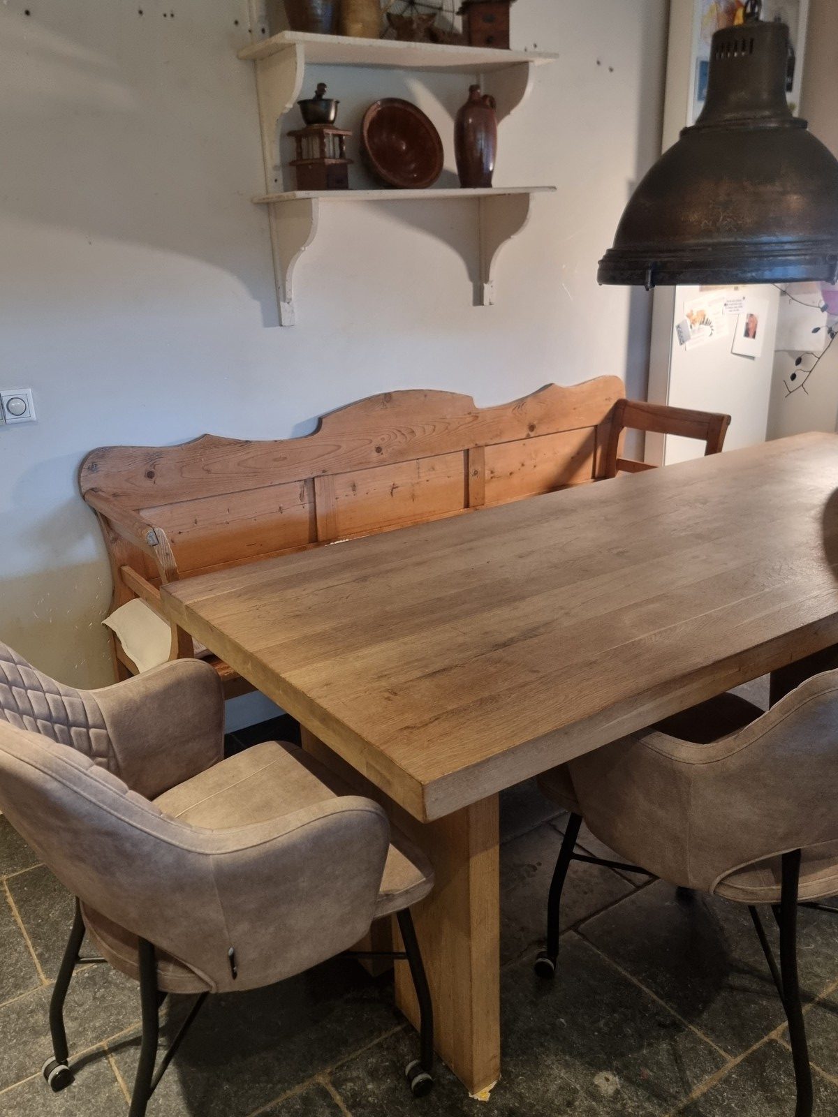 antieke landelijke grenen bank - Afbeelding 3