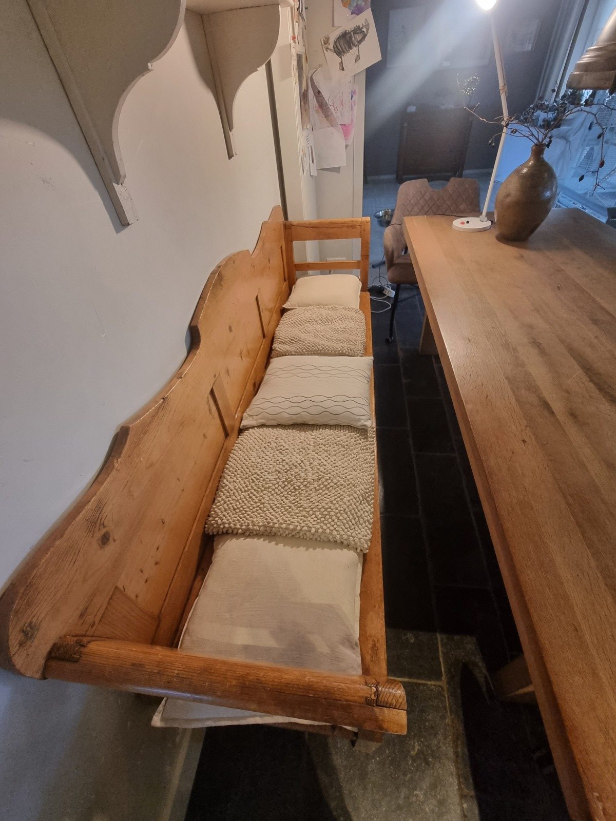 antieke landelijke grenen bank - Afbeelding 14