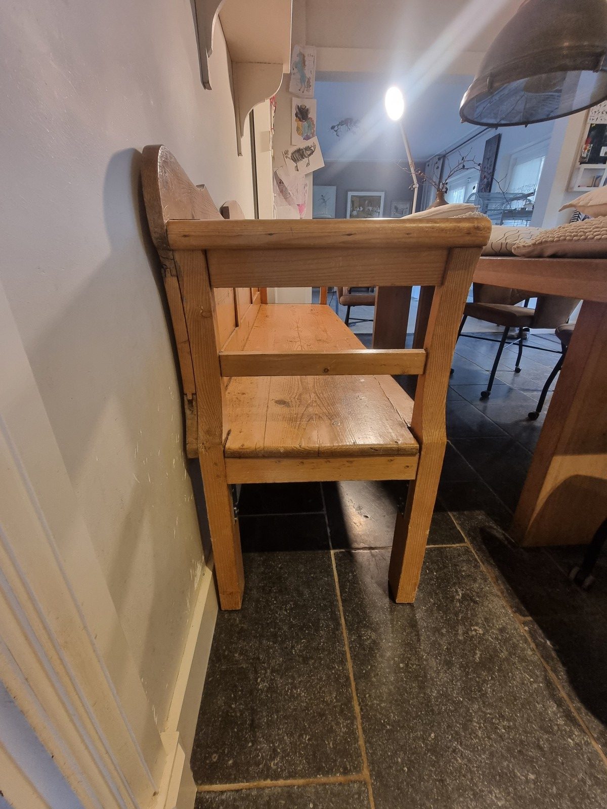 antieke landelijke grenen bank - Afbeelding 13