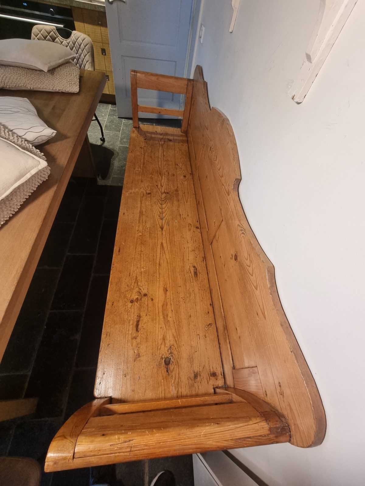 antieke landelijke grenen bank - Afbeelding 9